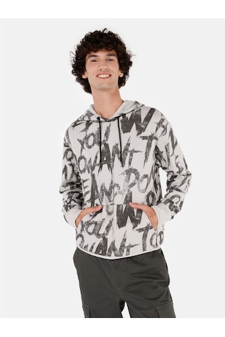 Colin's Colins Normal Kesim Kapüşonlu Baskılı Gri Erkek Sweatshirt Cl1070908 Açık Gri