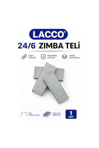 Lacco 24/6 Zımba Teli 10 Kutu 10000 Adet Standart Zımba Teli Dayanıklı Paslanmaz Güçlü Ofis Okul Evrak Zımbası Uyumlu