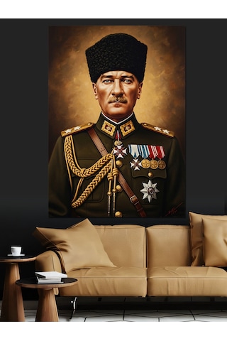 Karizma Tablo Atatürk Askeri Resmi Portresi Dekoratif Kanvas - Mdf Ahşap Tablo