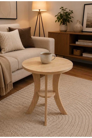 Fiskos Meşe Yan Sehpa Mdf Ayak 50 Cm Çap - 60 Cm Yükseklik Modern Zigon Yan Sehpa Meşe