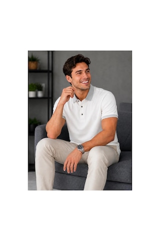 Roballi Erkek Çekmeyen Pamuklu Kumaş Kıvrılmaz Polo Yaka T-shirt Beyaz