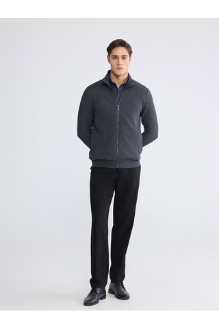 Lcwaıkıkı Classic Antrasit Standart Kalıp Dik Yaka Erkek Fermuarlı Sweatshirt