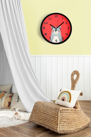 Şaşkın Ayı Çocuk Odası Duvar Saati - 30cm - Önü Camlı Siyah Kasa - Sessiz Mekanizma-jh1067 Siyah