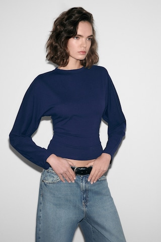 Grımelange Comıno Kadın Yuvarlak Yaka Vücuda Oturan Esnek Kumaşlı Slim Fit Lacivert Bluz Lacivert