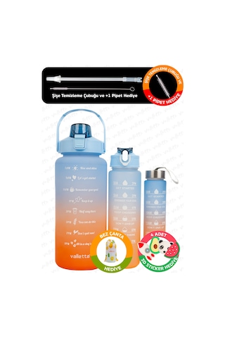 Valletta Eldorado 3lü Set Motivasyonel Su Matarası Mavi