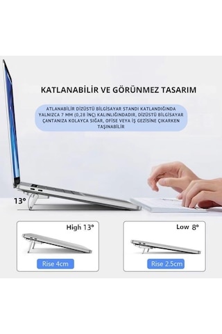 Lexroo Metal 2 Adet 7mm 3m Yapışkanlı Katlanabilir Ultra Mini Laptop Standı,2 Açılı Laptop