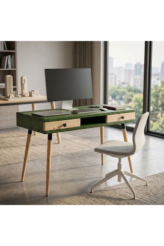 Mobenta Modest Desk: Masif Çalışma & Laptop Masası 2 Çekmece 1 Bölme - 120x60 Ye-bz Yeşil-krem