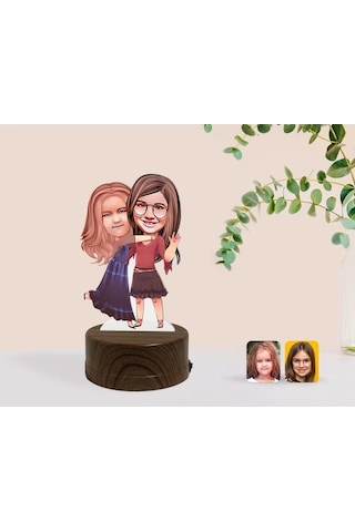 Kişiye Özel Kız Kardeşler Karikatürlü Dekoratif 3D Biblo Led Işık (483006756)