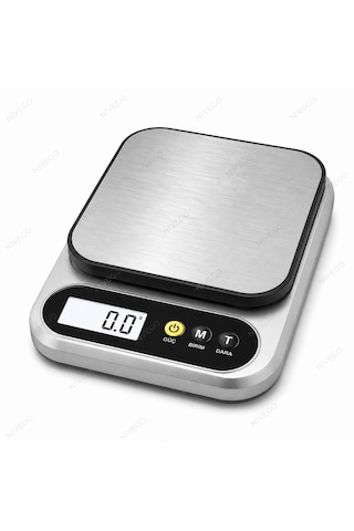 Nvg Dijital Mutfak Terazisi 10 Kg Yüksek Kapasite Hassas Ölçüm Gram Ons Ölçer 0,1g 1g Hassasiyet Tare Dara Fonksiyonlu Gümüş