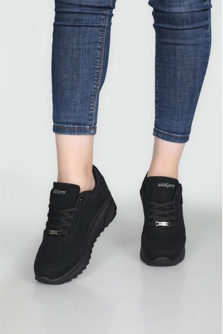 Konfores 1662 Anatomik Tabanlı Fermuarlı Bayan Sneakers Siyah Nubuk Siyah