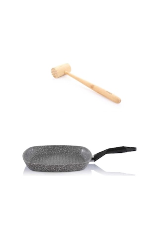 Schafer Granit Grill Tava 28 Cm Ve Bambu Et Döveceği Gri