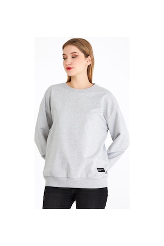 MMetalic Kadın Gri Renk Basic Bisiklet Yaka Sweatshirt