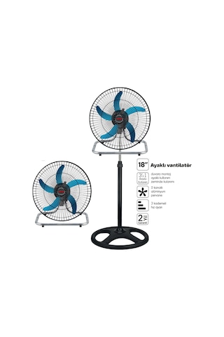 Büro Ev Ofis si İçin 46cm 5 Metal Kanatlı Sanayi Tipi Ayaklı Vantilatör