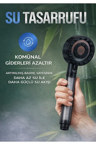 Filtreli Masajlı Duş Başlığı Su Arıtmalı, Klor Ve Kireç Önleyici, Yüksek Basınçlı Mat - Siyah