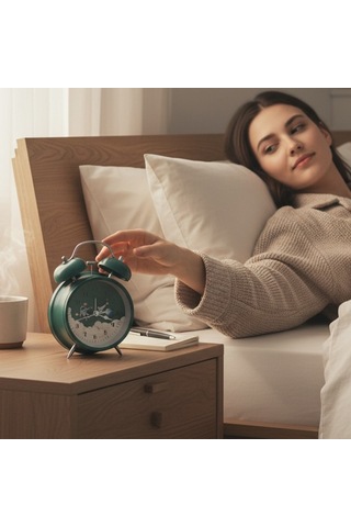 Astronot Tasarımlı Kırmızı Masa Üstü Büyük Boy Alarmlı Çalar Saat Yeşil