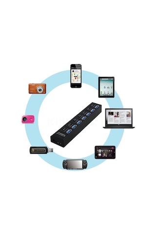 Triline 7 Port Adaptörlü Usb Usb 3.0 On Off Tuşlu Hub Çoklayıcı