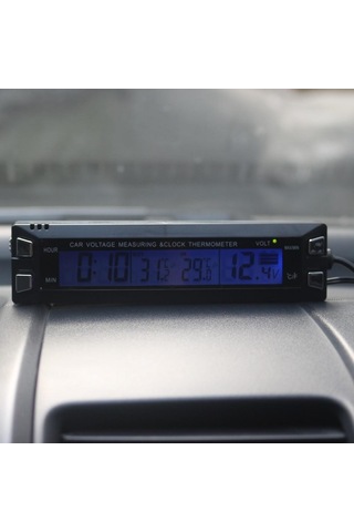 Çok Fonksiyonlu 3'ü 1 Arada Araba Dijital Saat Gerilim Sıcaklık Ölçer Termometre Voltmetre, İki Arka Işık Rengi Ec30