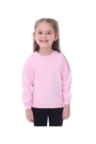 Zuzunga Basic Düz Renk Pembe Fırçalı Yumuşak %100 Pamuk Sweatshirt