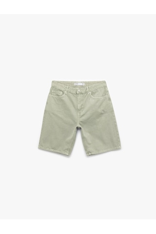 Koton Normal Bel Pamuklu Cep Detaylı Bermuda Loose Fit Jean Şort Haki 5sam40121nd Haki