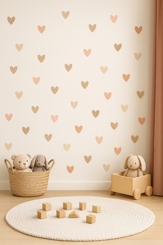 Boho Asimetrik Kalpler Çocuk Bebek Odası Duvar Sticker Seti - 195 Parça Kalp Sticker Seti Çok Renkli