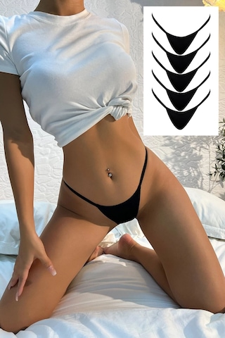Merry See Siyah Lastikli Tanga Seti 5 Li Paket 001