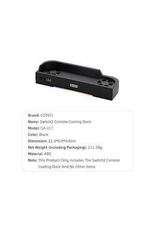 Nintendo Switch 2 Uyumlu Çift Fanlı Rgb Soğutucu Stan