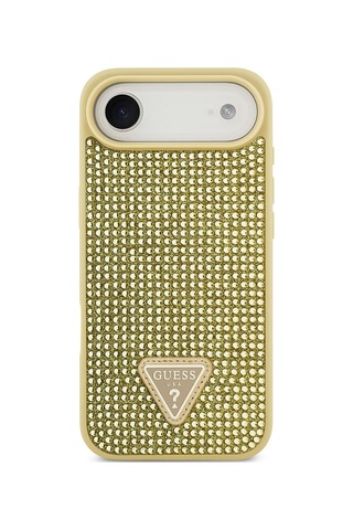 Apple Uyumlu iPhone 17 Air Kılıf Guess Lisanslı Taşlı Arka Yüzey Üçgen Logolu Kapak Gold