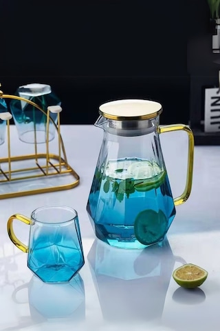 7 Parça Cam Meşrubat Takımı Süzgeçli Sürahi Ve Bardaklar 2 Litre Meşrubat Takımı