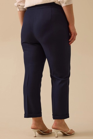 Galaxi Kadın Büyük Beden Beli Büzgülü Duble Paça Pantolon 4027 Lacivert Lacivert