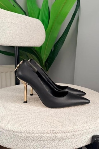 Asmi Shoes Kadın Alexa Arka Toka Detayı 10 Cm İnce Topuklu Ayakkabı&stiletto Siyah Siyah