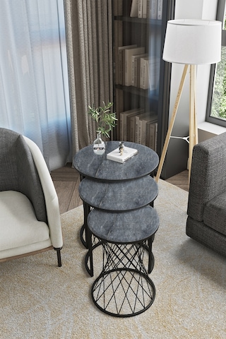 Emga Home Zenith Zigon Sehpa - Antrasit Mermer Antrasit