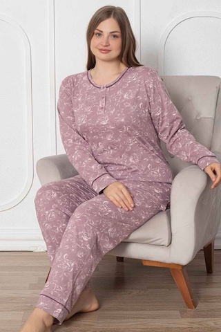 Alimer Kadın Gülkurusu Bisiklet Yaka Büyük Beden Pijama Tkm 2786b Gülkurusu