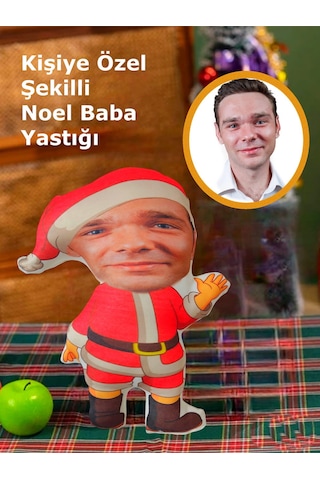 Kişiye Özel Noel Baba Yılbaşı Tasarımlı Şekilli Yastık Çok Renkli