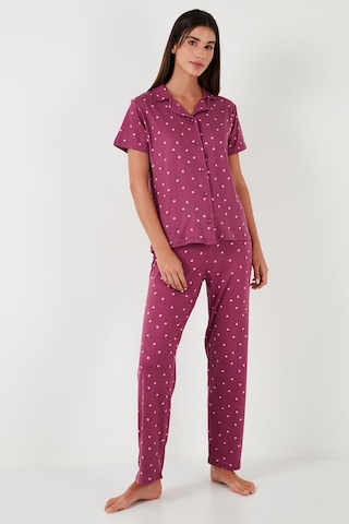 Lela Desenli Regular Fit Gömlek Yaka Bayan Pijama Takımı 65750101 Mürdüm