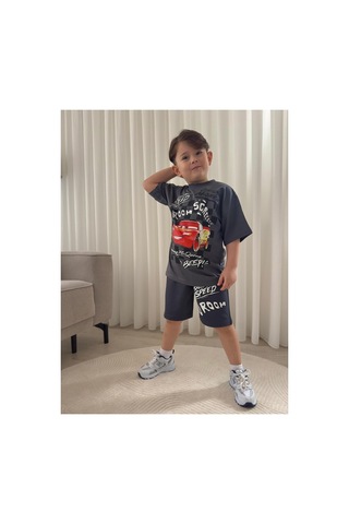 Jeliboomkidswear Erkek Çoçuk Şortlu Kısa Kollu 2 Li Takım Koyu Gri- Füme