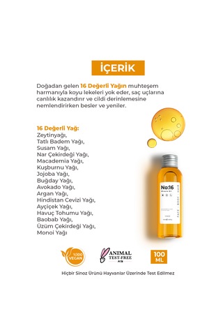 Sinoz No:16 Nemlendirici Besleyici Yenileyici Işıltı Verici Mucizevi Onarıcı Bakım Yağı 100 ML