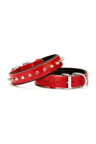 Doggie Comfort Deri Çivili Köpek Boyun Tasması Medium Kırmızı 3x4