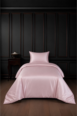 %100 Pamuk Saten Bebe Pembe 83 Tel-125 Gsm Tek Kişilik Nevresim Takımı