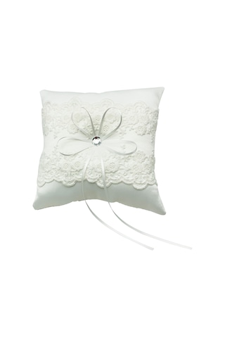 Symbee Düğün Yüzük Yastığı - Beyaz Saten, Askı Ve Dantel İle 20x20cm, 96g Ağırlık Beyaz