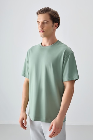 Açık Yeşil %100 Pamuk Kalın Yumuşak Dokulu Oversize Fit Basic Erkek T-shirt - 88353 Camel