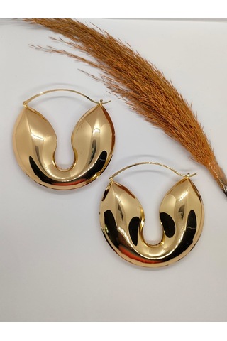 Sapphire Store Gold Renk Özel Tasarım Büyük Halka Küpe Altın