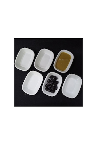6 Adet Sosluk Kahvaltı Tabağı Beyaz Melamin 13x9cm Çerezlik Lokanta Tabldot Serpme Kahvaltılık Beyaz