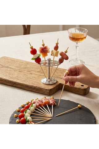 Altın Top Başlıklı Bambu Kokteyl Ve Sunum Kürdanı 25 Li