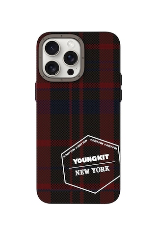 Apple Uyumlu iPhone 14 Pro Kılıf Ekose Desenli Youngkit Gezhi Serisi Kapak Kırmızı