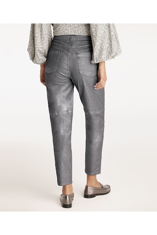 Yargıcı Kesik Detaylı Yüksek Bel Düz Kesim Pantolon Gümüş
