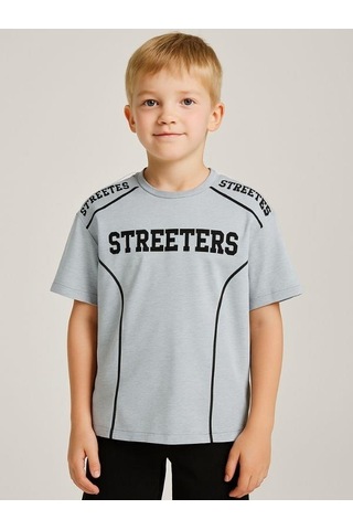 Çocuk Streeters Yazılı Pamuklu Oversize T-shirt-16015 Gri