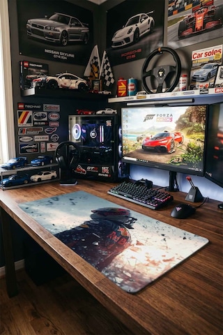 Red Bull Yarış Pilotu 40x90 Cm Oyuncu Mousepad Kaymaz Taban Büyük Boy Siyah