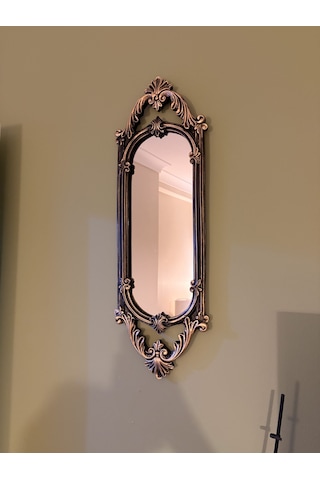 Kısa Oval Dekoratif Duvar Aynası Siyah & Eskitme Altın Yaldız 60x20 Cm Naturel