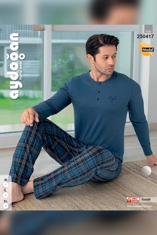 Aydoğan Erkek Civan Patlı Modal Çelik Mavisi Pijama Takımı 0417 Mavi