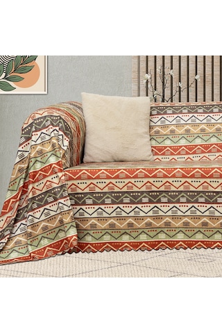 Softmicro Etnik Desenli Boho Doğal Renk Koltuk Örtüsü Natural 180 x 220 CM